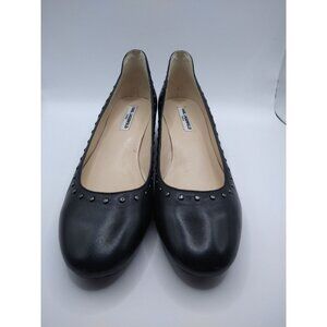 Karl Lagerfeld Black Leather Studded Wedge Heel Shoes Size 6.5